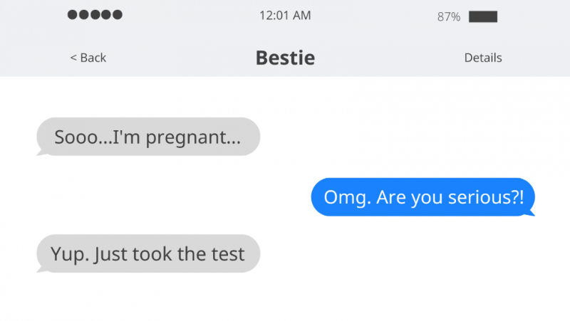 Text conversation with Bestie about a positive pregnancy test